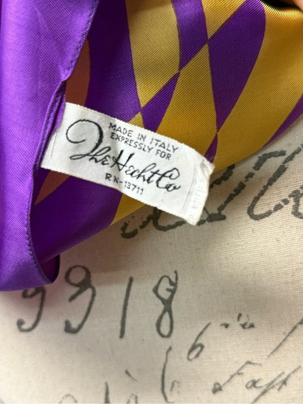 Vintage Purple and Gold Geometric Silk Scarf by The  Hecht Co